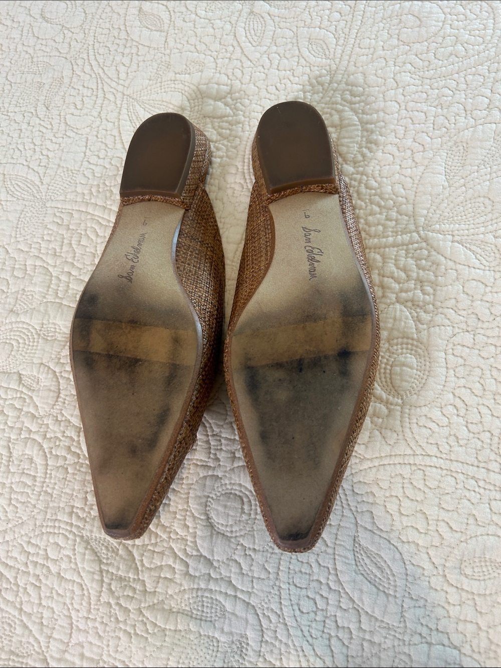 Sam Edelman Brown Woven Pointed Mules with Pearl Flower - Picture 6 of 7